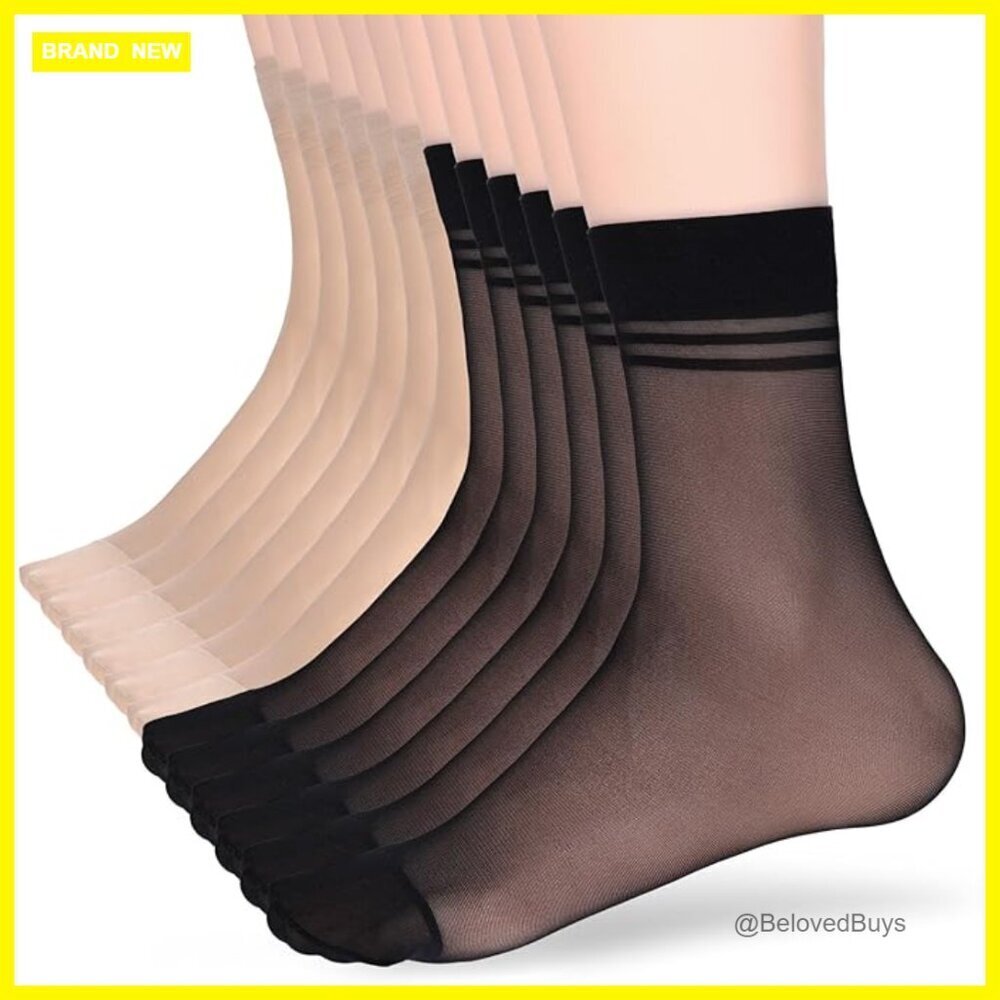 12 Pairs Sheer Nylon Ankle Socks with Reinforced Toe for Women